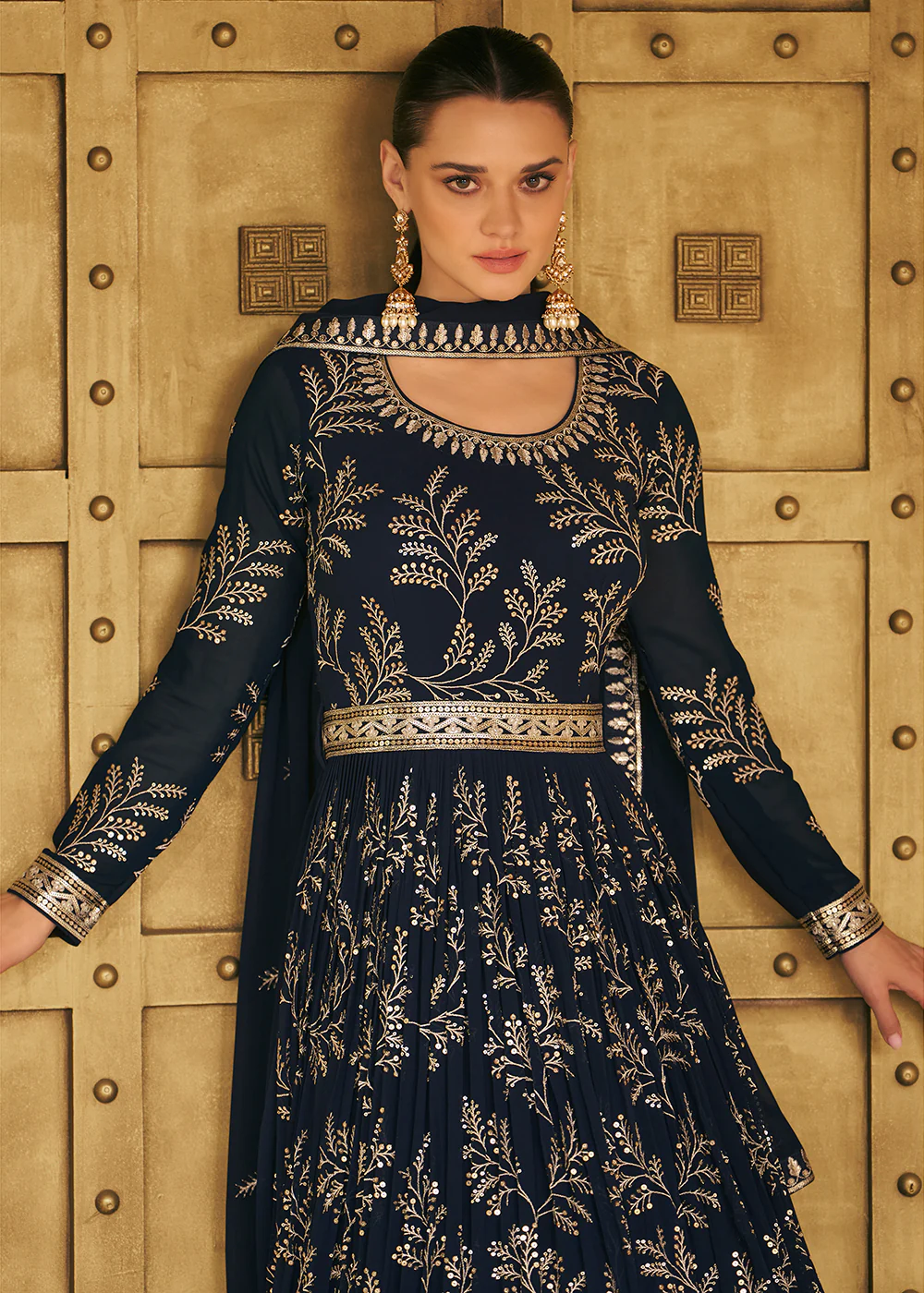 Tempting Real Georgette Black Wedding Wear Anarkali Suit - Image 2