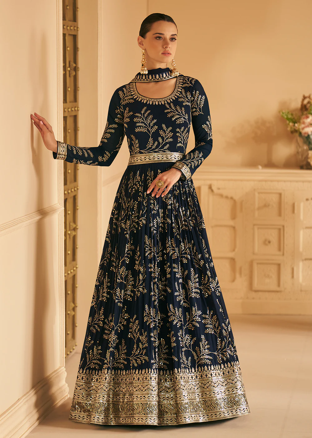 Tempting Real Georgette Black Wedding Wear Anarkali Suit - Image 4