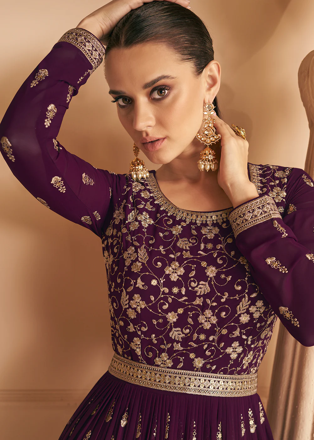 Tempting Real Georgette Purple Wedding Wear Anarkali Suit - Image 4