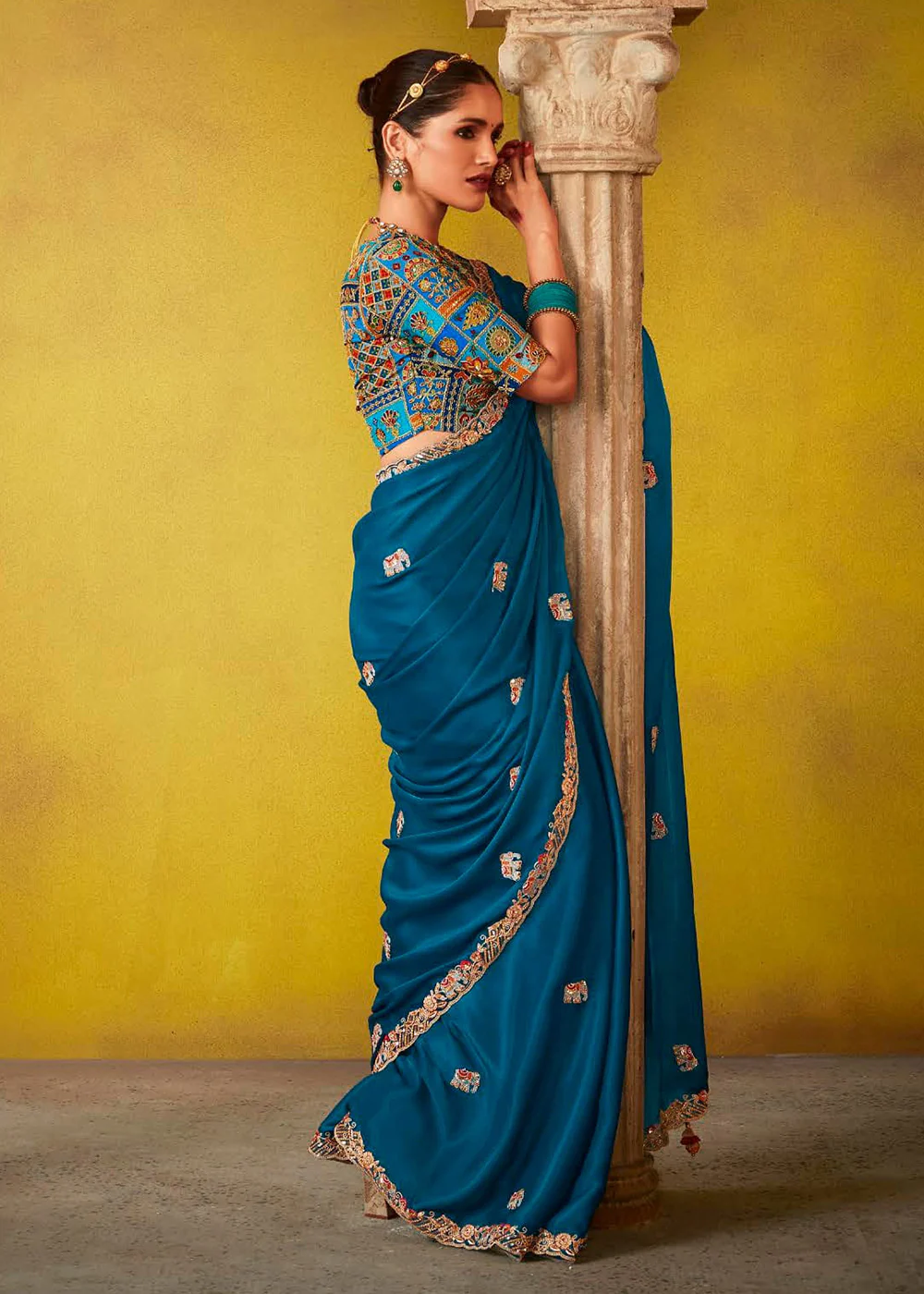 Tempting Royal Blue Fancy Silk Festive Wear Saree - Image 3