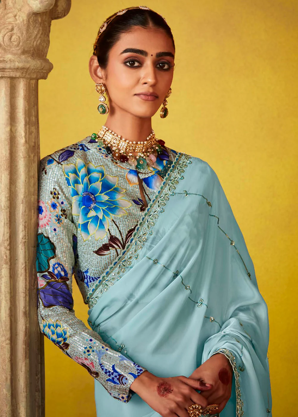 Tempting Sky Blue Fancy Silk Festive Wear Saree - Image 2