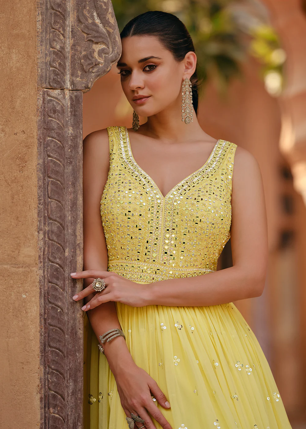 Tempting Yellow Real Georgette Embroidered Anarkali Gown - Image 2