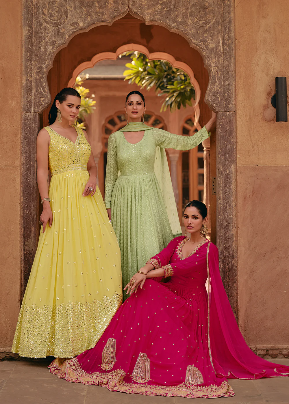 Tempting Yellow Real Georgette Embroidered Anarkali Gown - Image 3