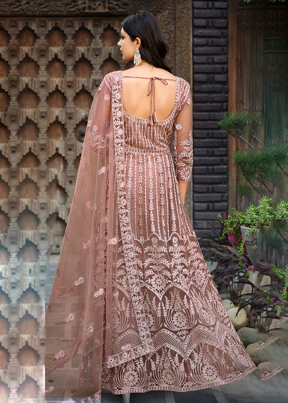 Thread Stone Embroidered Stunning Mauve Wedding Anarkali Suit - Image 3