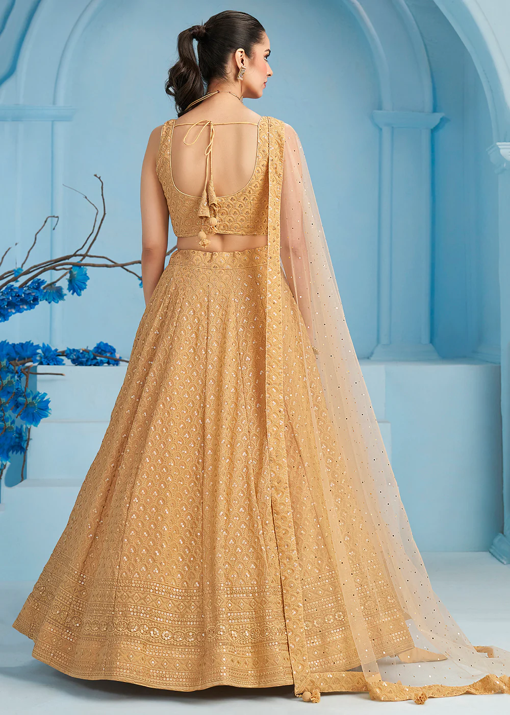 Threads & Sequins Work Beige Festive Style Lehenga Choli - Image 3