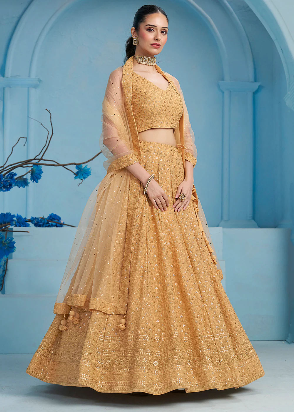 Threads & Sequins Work Beige Festive Style Lehenga Choli - Image 5