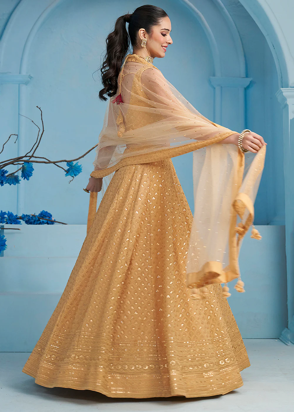 Threads & Sequins Work Beige Festive Style Lehenga Choli - Image 6