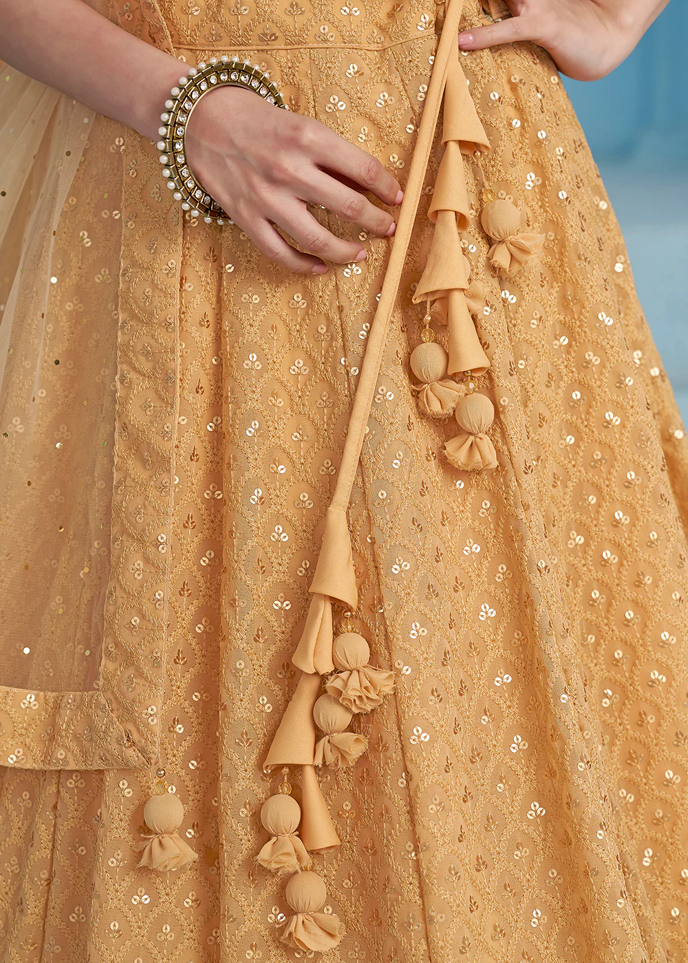 Threads & Sequins Work Beige Festive Style Lehenga Choli - Image 9