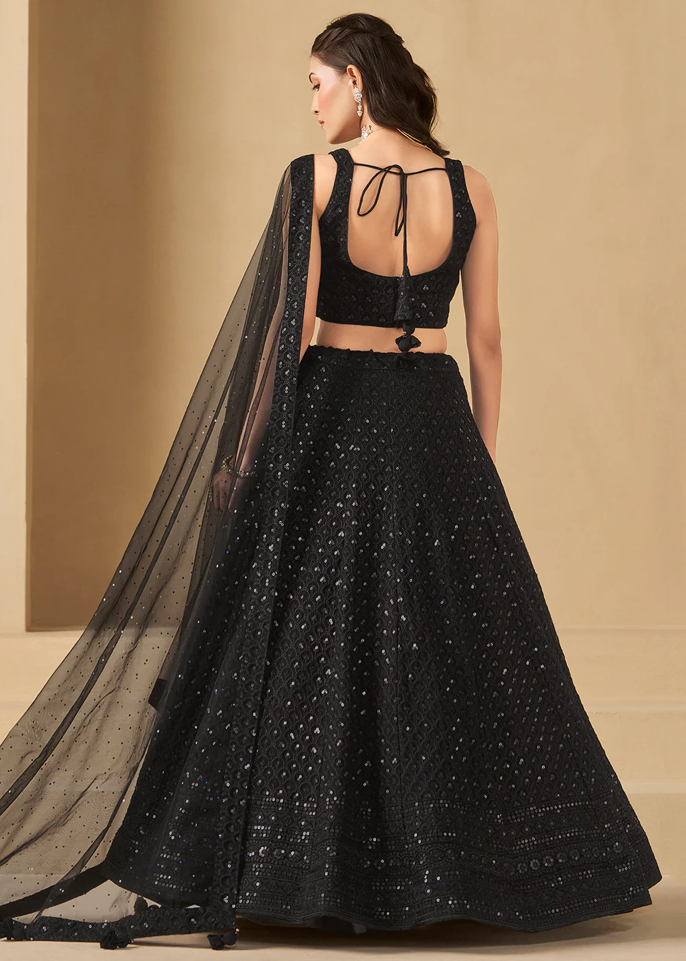 Threads & Sequins Work Black Festive Style Lehenga Choli - Image 3