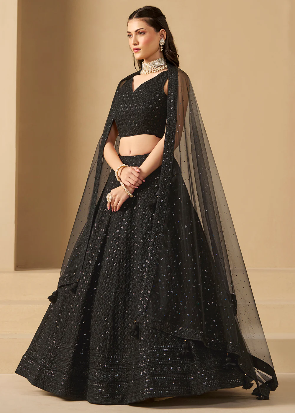 Threads & Sequins Work Black Festive Style Lehenga Choli - Image 4