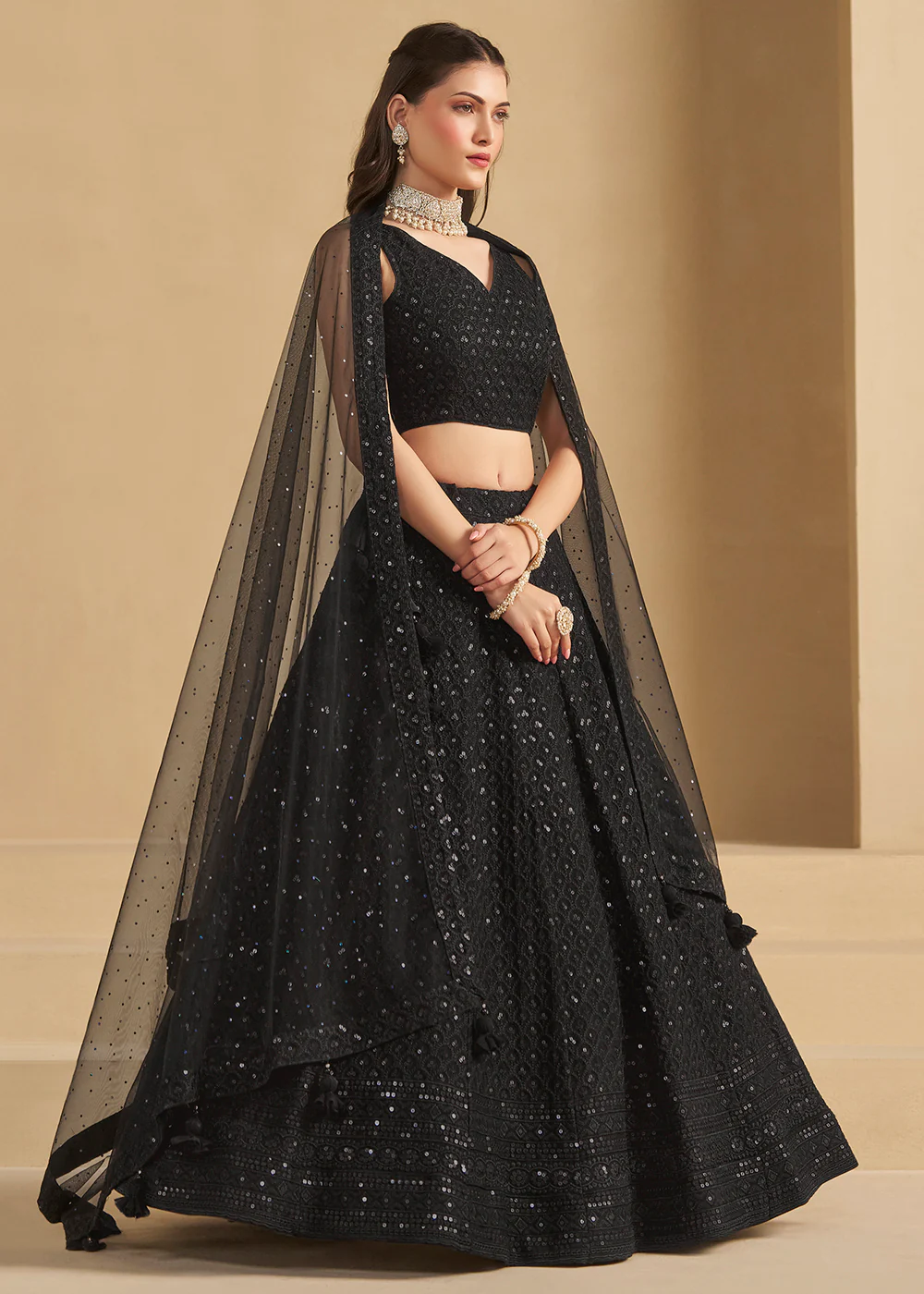 Threads & Sequins Work Black Festive Style Lehenga Choli - Image 6