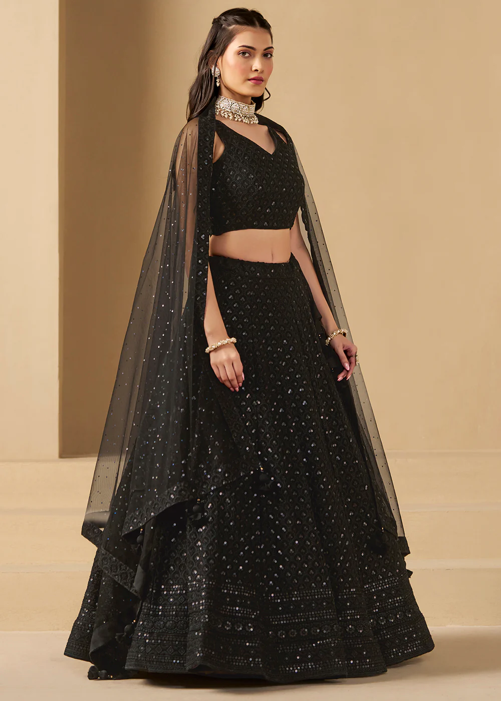 Threads & Sequins Work Black Festive Style Lehenga Choli - Image 7