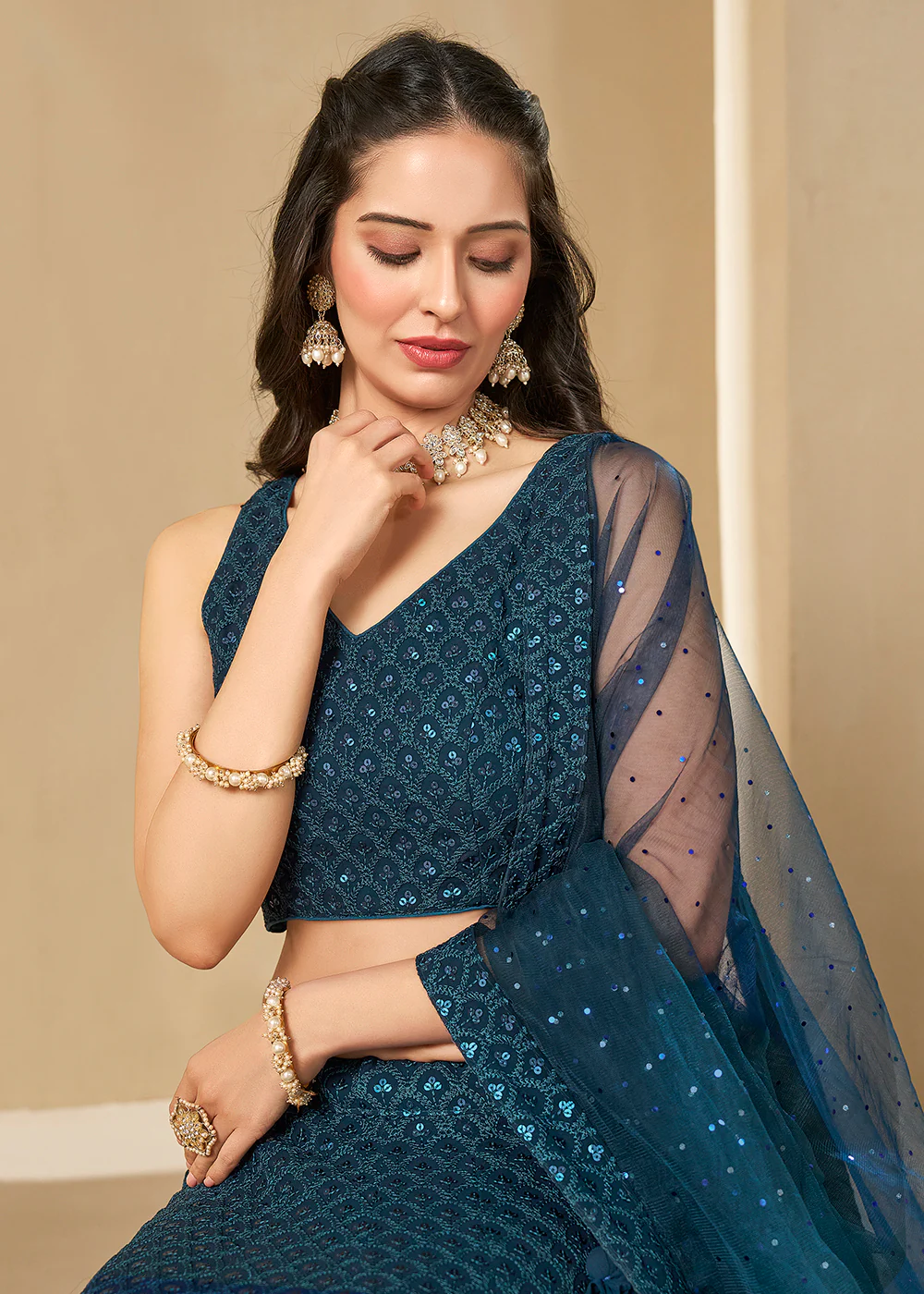 Threads & Sequins Work Blue Festive Style Lehenga Choli - Image 2
