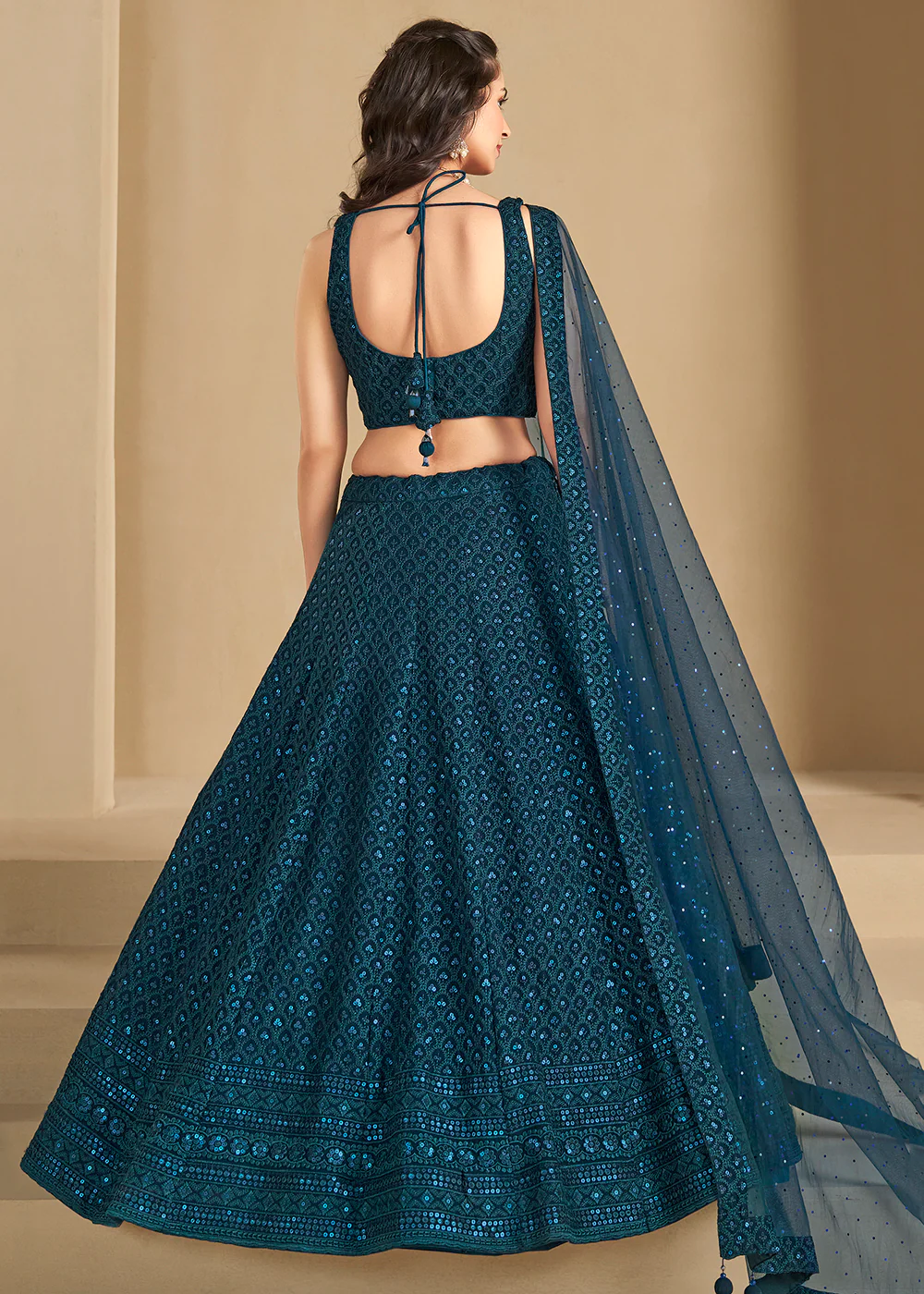 Threads & Sequins Work Blue Festive Style Lehenga Choli - Image 3