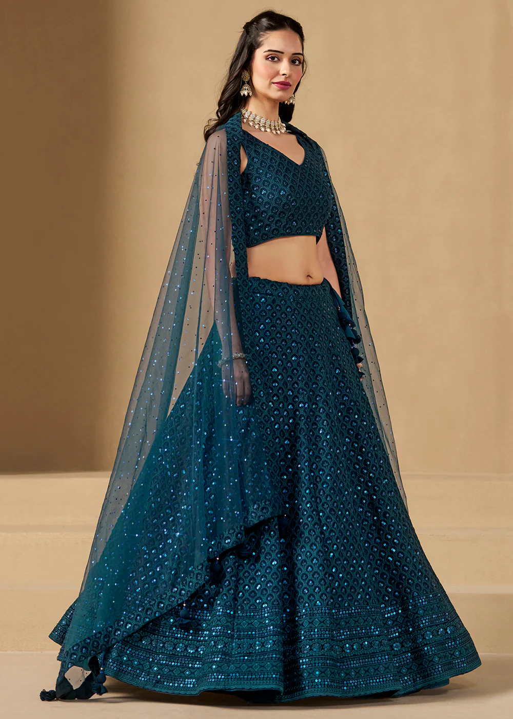 Threads & Sequins Work Blue Festive Style Lehenga Choli - Image 5