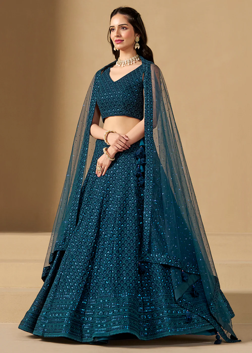 Threads & Sequins Work Blue Festive Style Lehenga Choli - Image 6