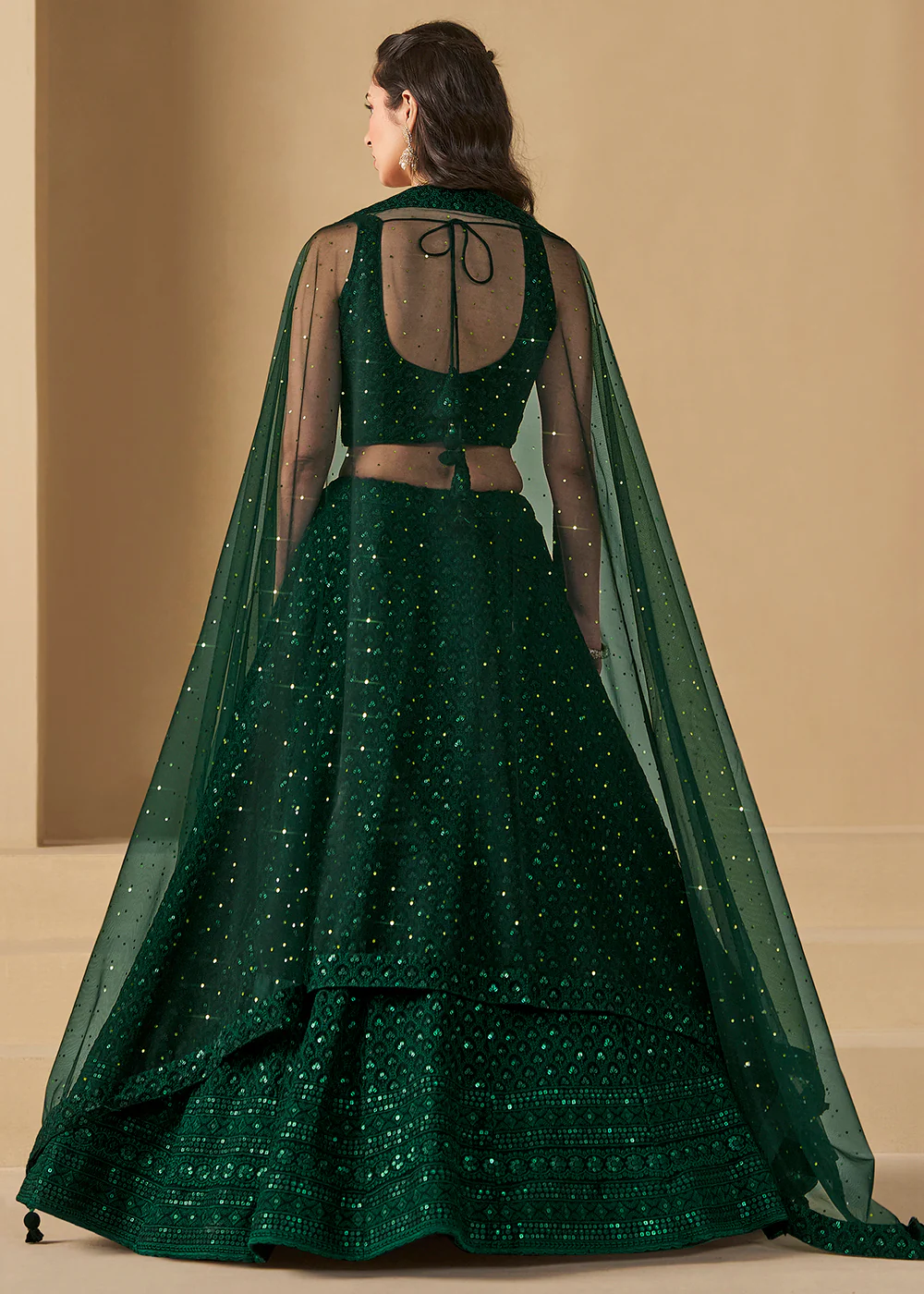 Threads & Sequins Work Green Festive Style Lehenga Choli - Image 3