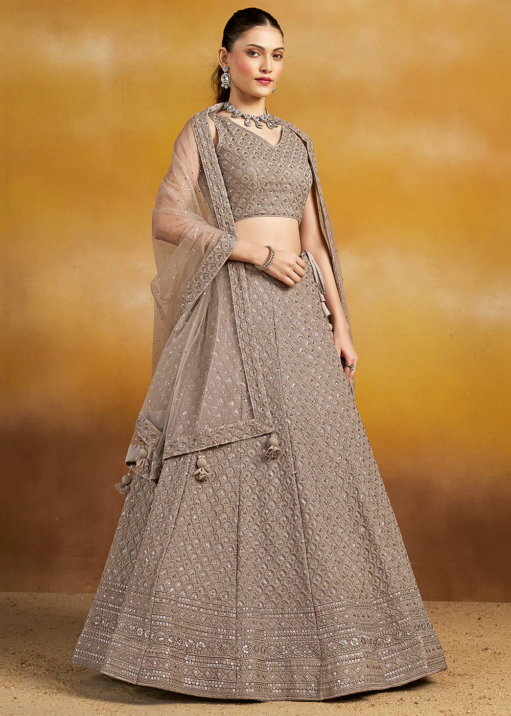 Threads & Sequins Work Grey Festive Style Lehenga Choli - Image 4