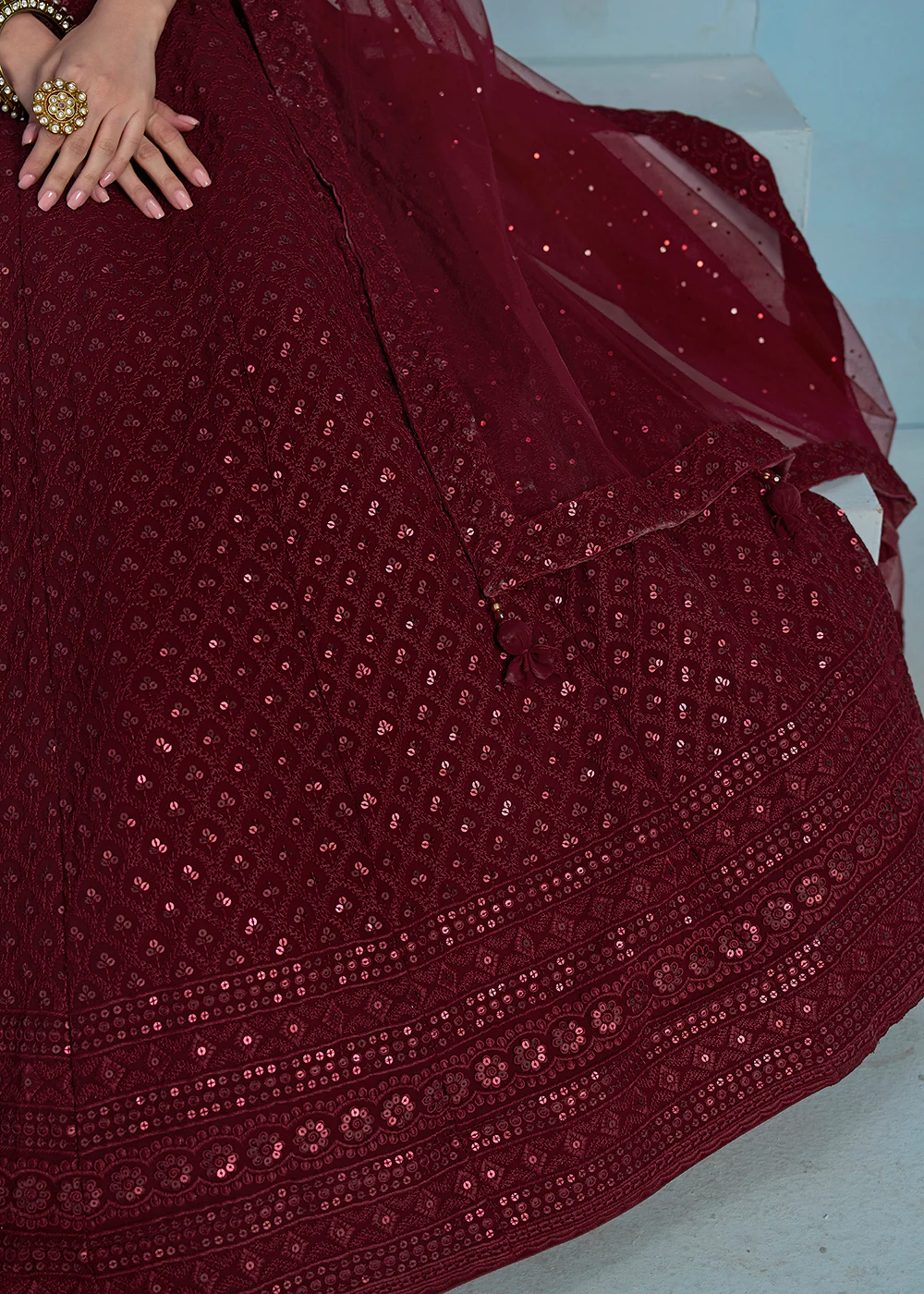 Threads & Sequins Work Maroon Festive Style Lehenga Choli - Image 7