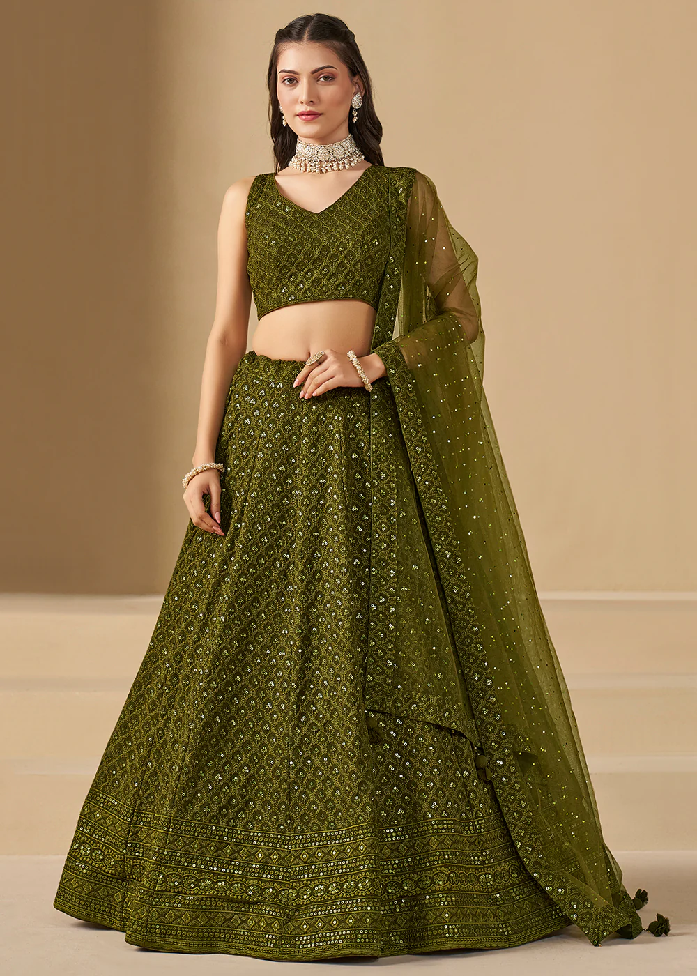 Threads & Sequins Work Mehndi Festive Style Lehenga Choli