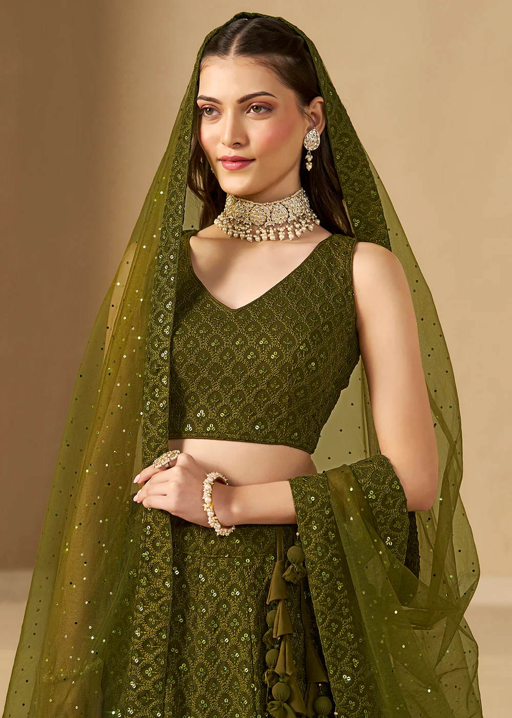 Threads & Sequins Work Mehndi Festive Style Lehenga Choli - Image 2