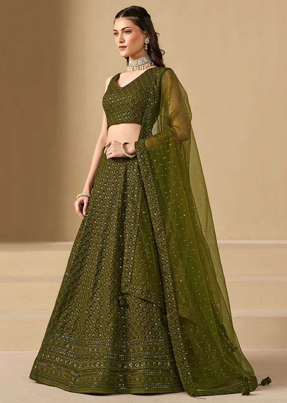 Threads & Sequins Work Mehndi Festive Style Lehenga Choli - Image 4