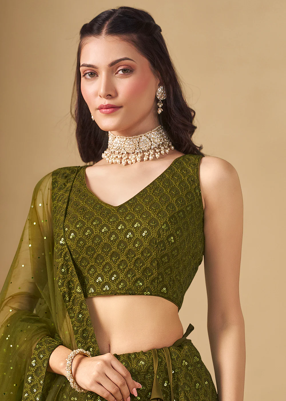 Threads & Sequins Work Mehndi Festive Style Lehenga Choli - Image 5