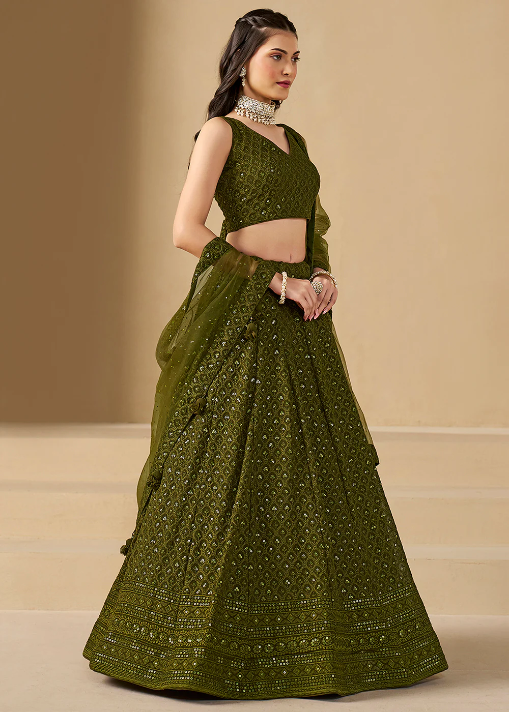 Threads & Sequins Work Mehndi Festive Style Lehenga Choli - Image 6