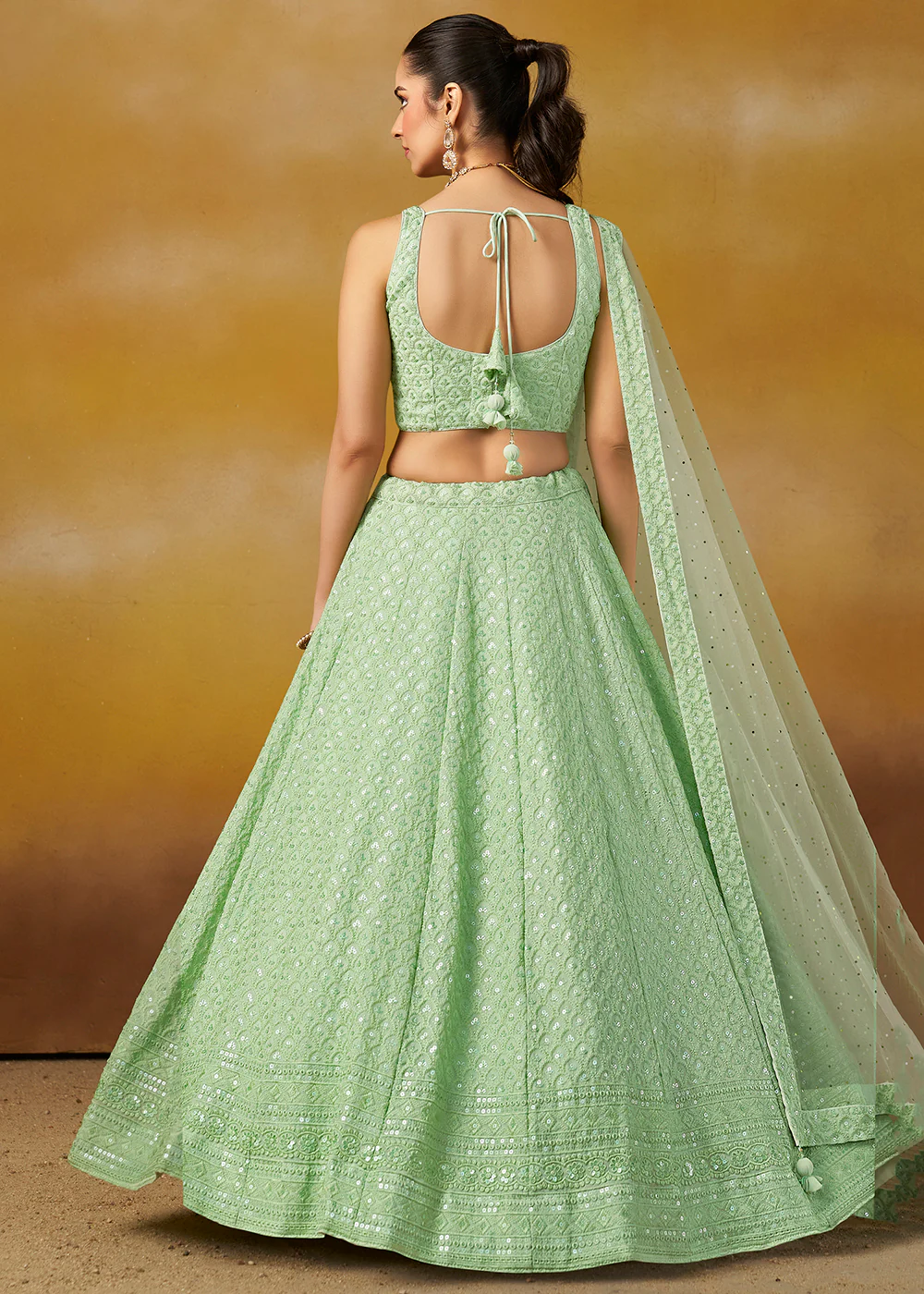 Threads & Sequins Work Mint Festive Style Lehenga Choli - Image 3