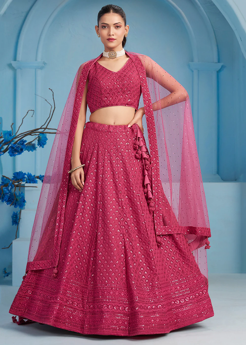 Threads & Sequins Work Pink Festive Style Lehenga Choli