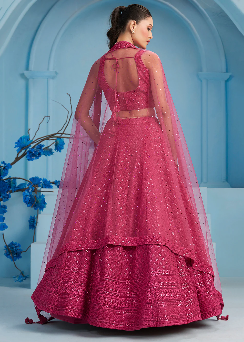 Threads & Sequins Work Pink Festive Style Lehenga Choli - Image 3