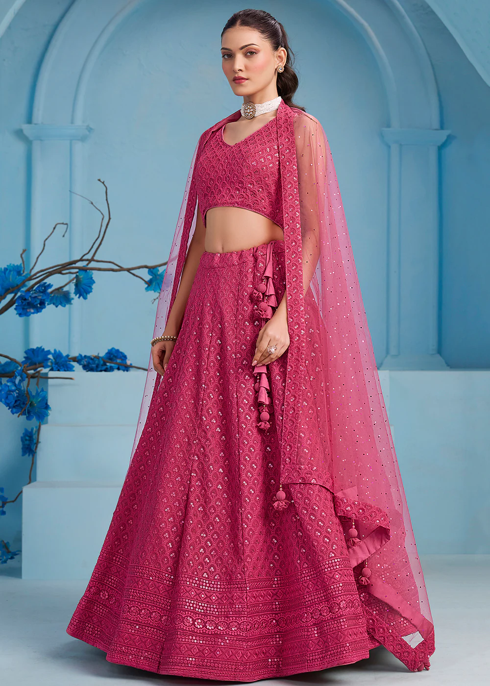Threads & Sequins Work Pink Festive Style Lehenga Choli - Image 4