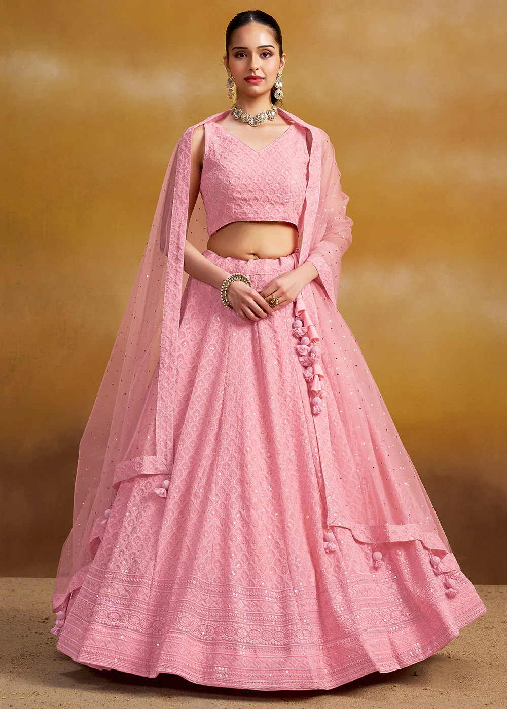 Threads & Sequins Work Pink Festive Style Lehenga Choli