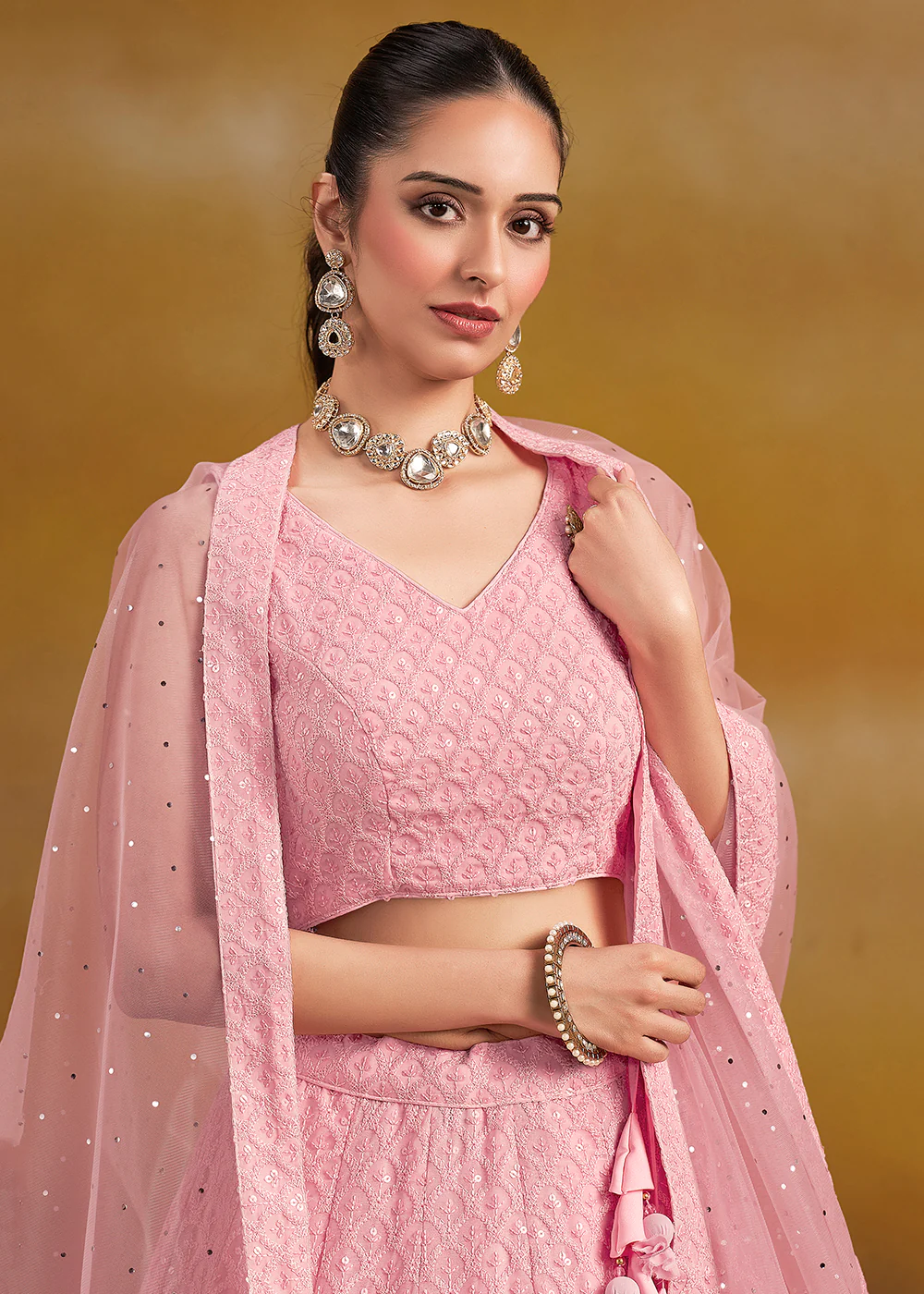 Threads & Sequins Work Pink Festive Style Lehenga Choli - Image 2