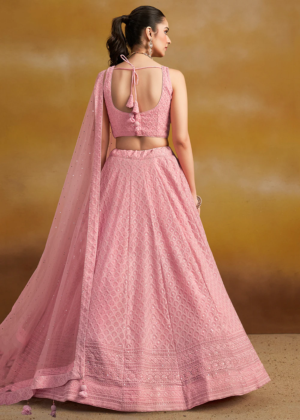 Threads & Sequins Work Pink Festive Style Lehenga Choli - Image 3