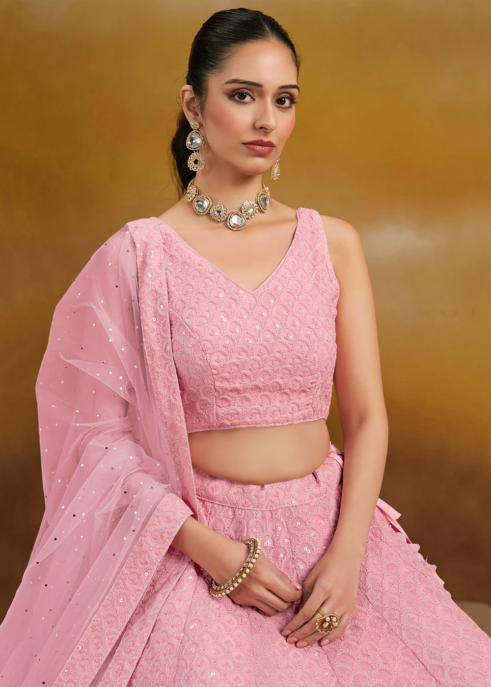 Threads & Sequins Work Pink Festive Style Lehenga Choli - Image 5