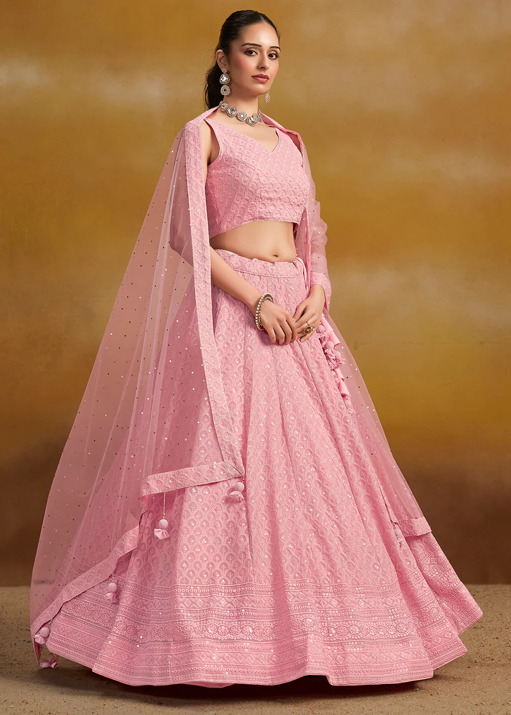 Threads & Sequins Work Pink Festive Style Lehenga Choli - Image 6