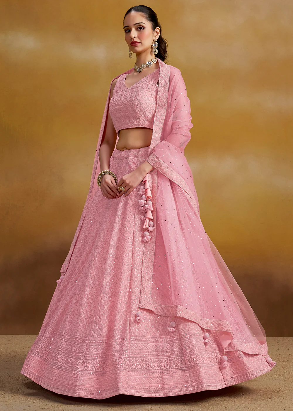 Threads & Sequins Work Pink Festive Style Lehenga Choli - Image 7