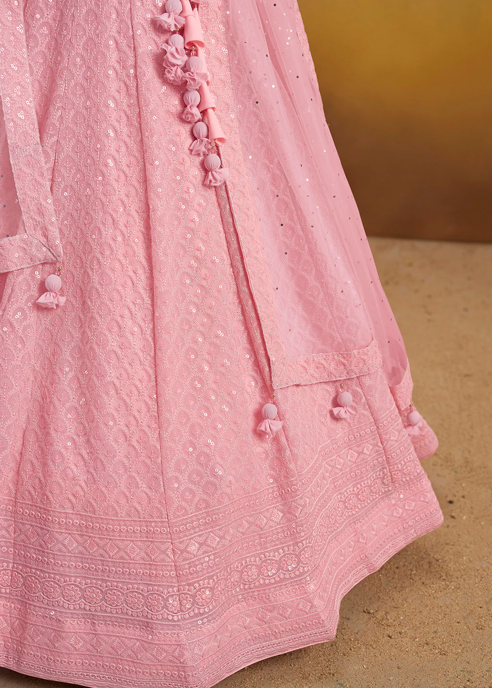 Threads & Sequins Work Pink Festive Style Lehenga Choli - Image 9