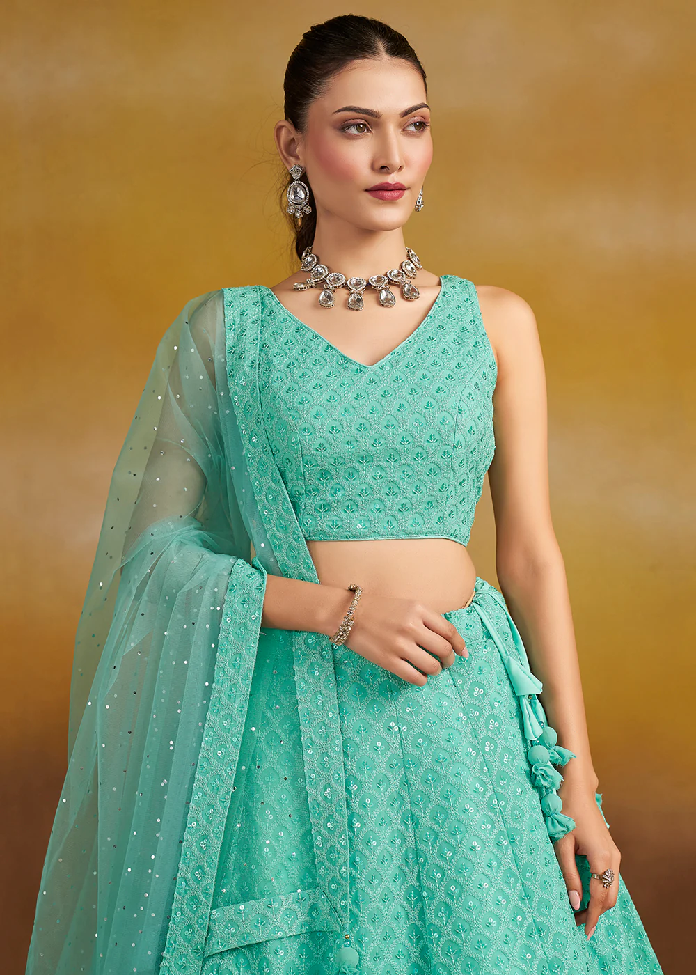 Threads & Sequins Work Sky Festive Style Lehenga Choli - Image 2