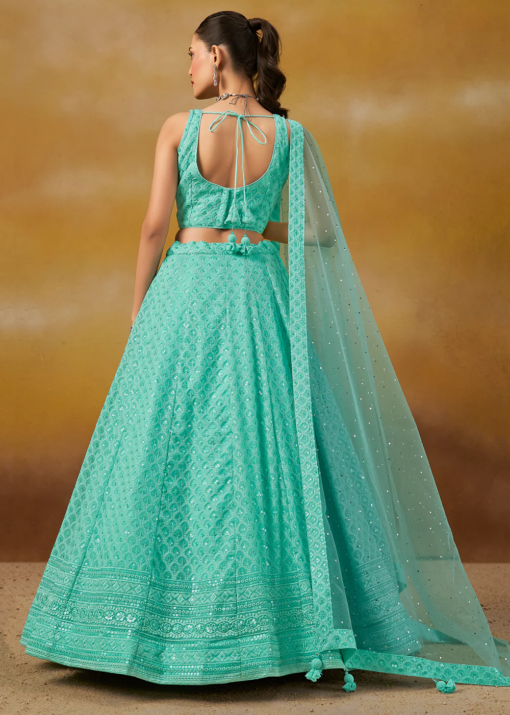 Threads & Sequins Work Sky Festive Style Lehenga Choli - Image 3