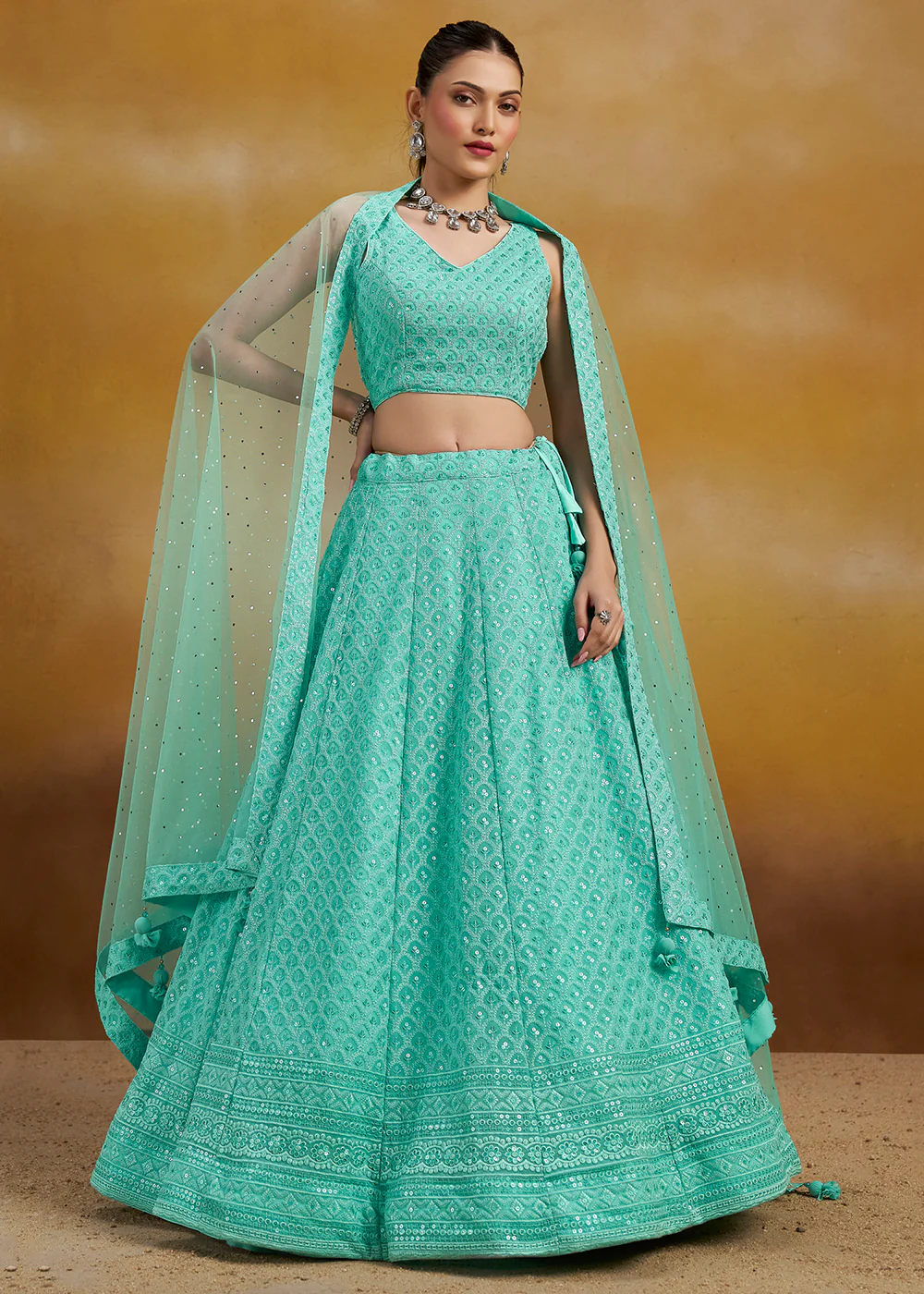 Threads & Sequins Work Sky Festive Style Lehenga Choli - Image 5