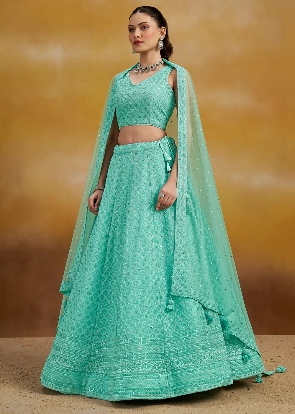Threads & Sequins Work Sky Festive Style Lehenga Choli - Image 6