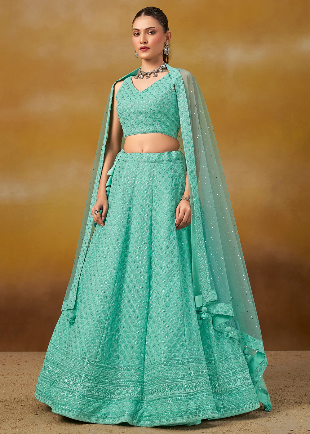 Threads & Sequins Work Sky Festive Style Lehenga Choli - Image 7
