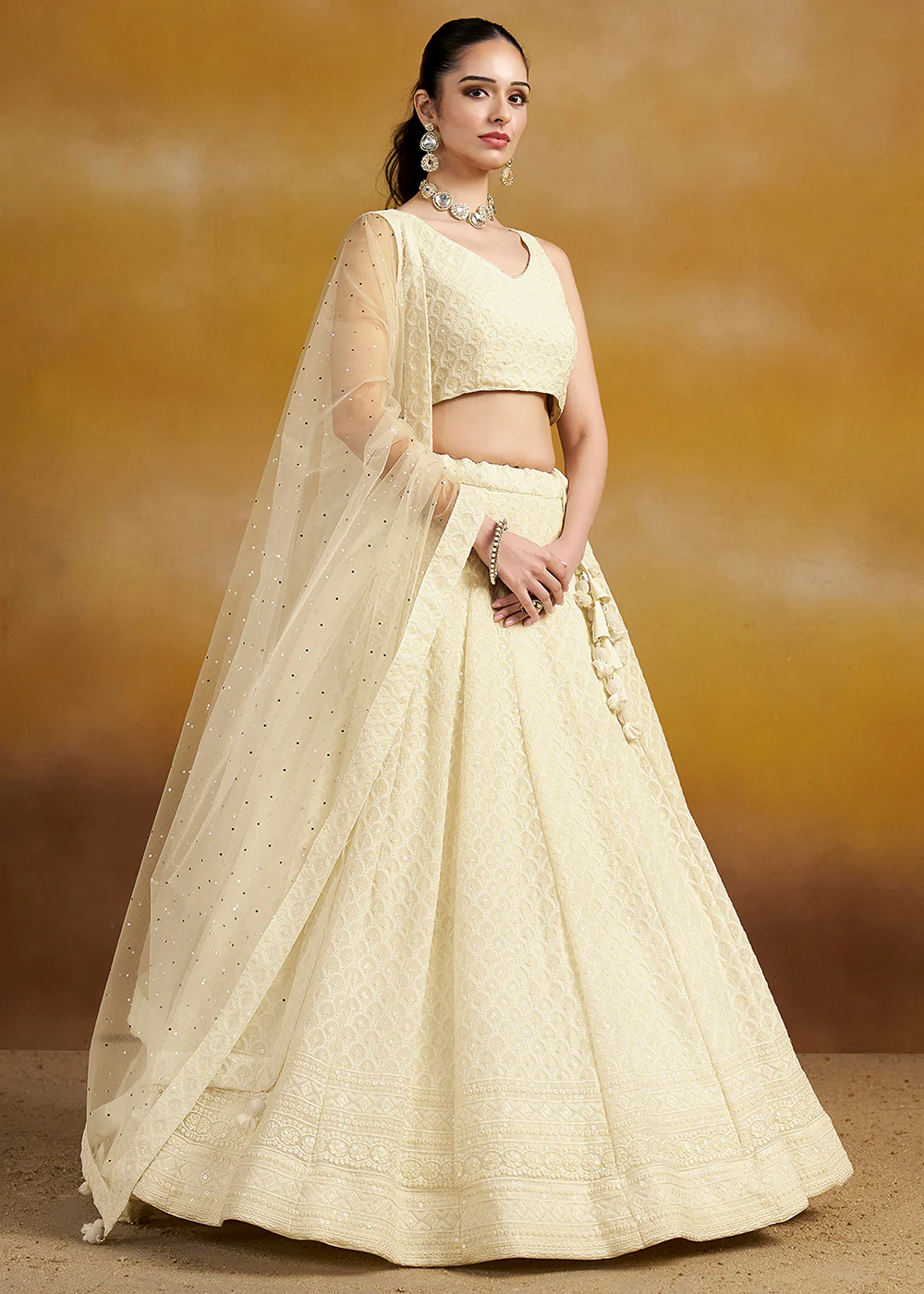 Threads & Sequins Work White Festive Style Lehenga Choli