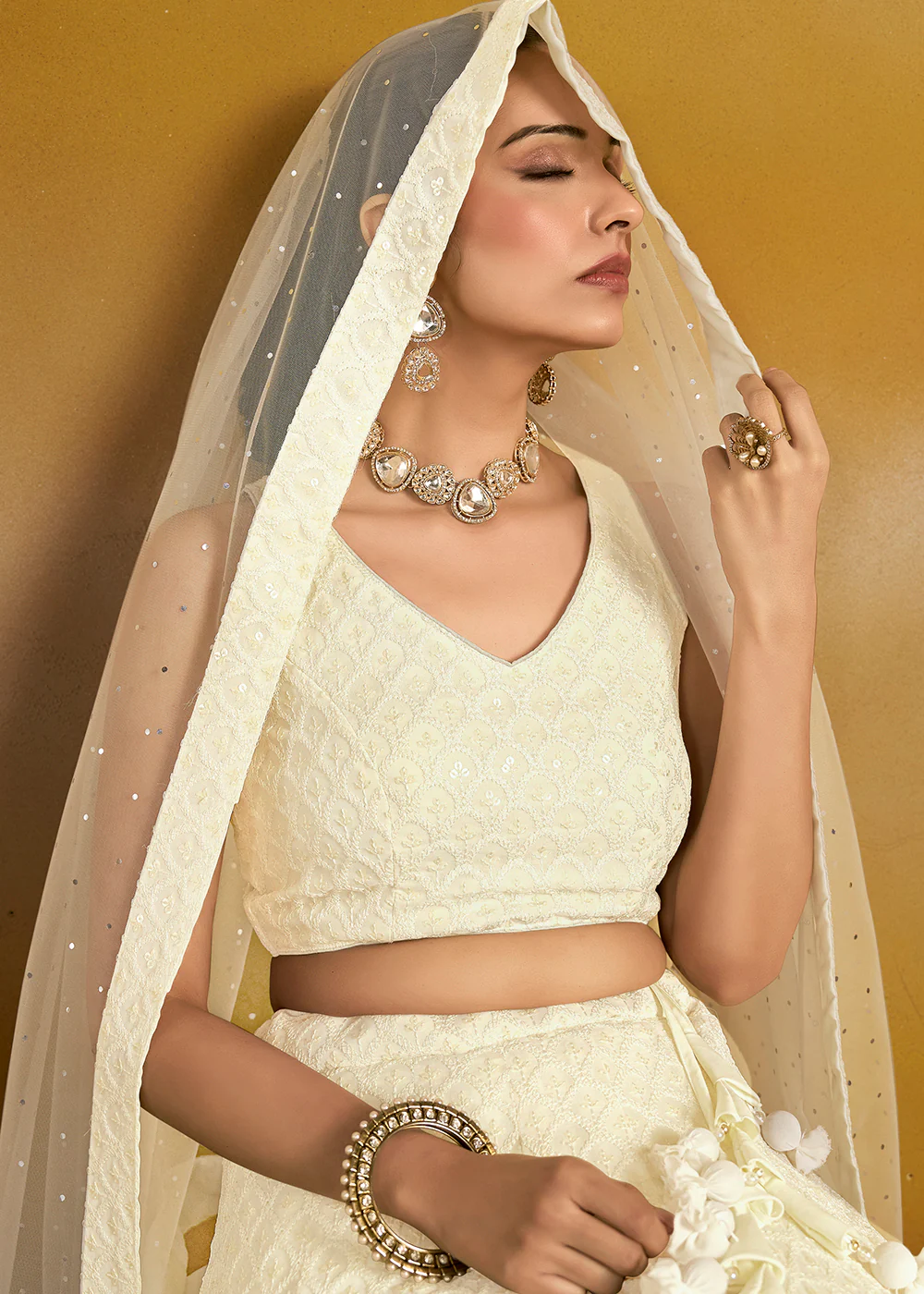 Threads & Sequins Work White Festive Style Lehenga Choli - Image 2