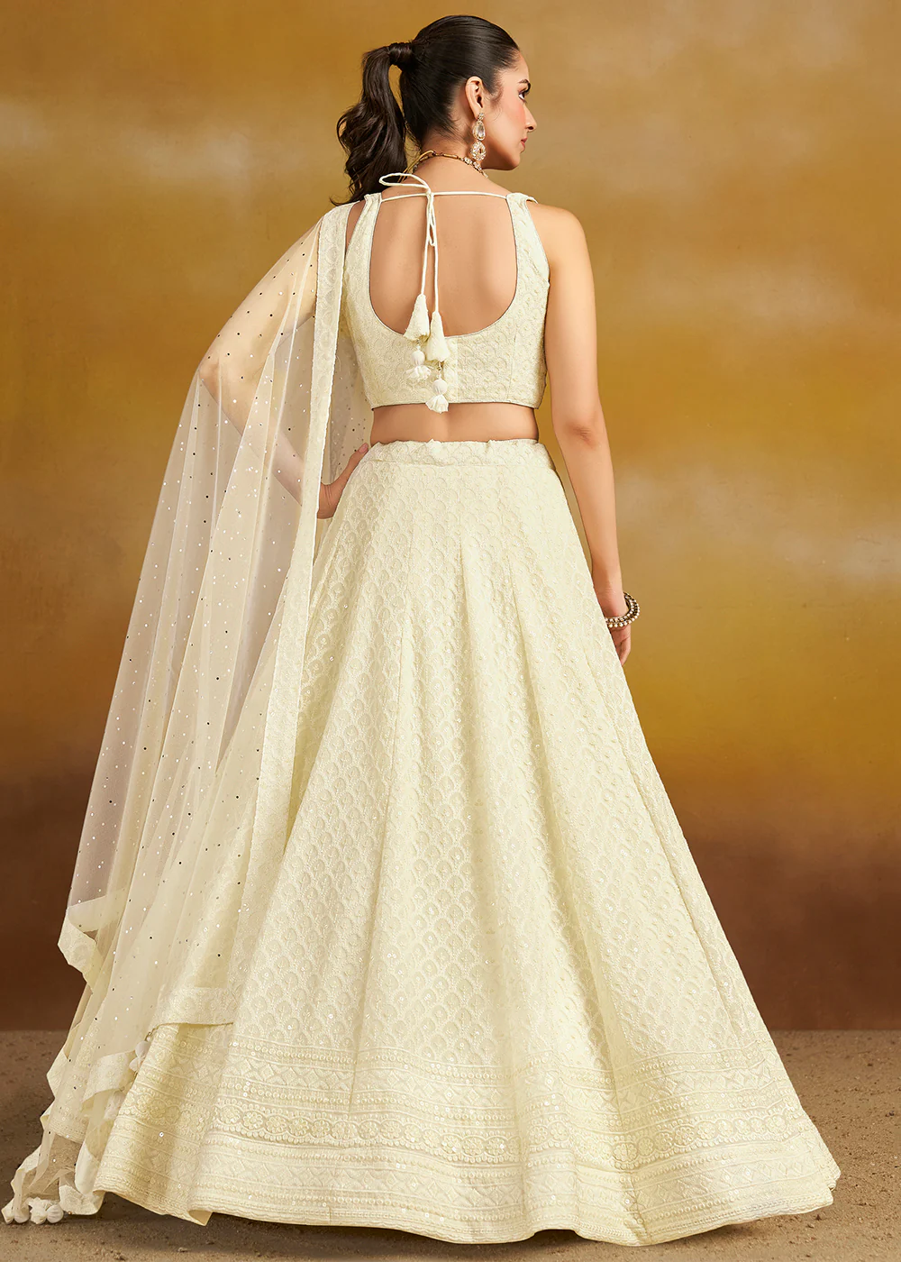 Threads & Sequins Work White Festive Style Lehenga Choli - Image 3
