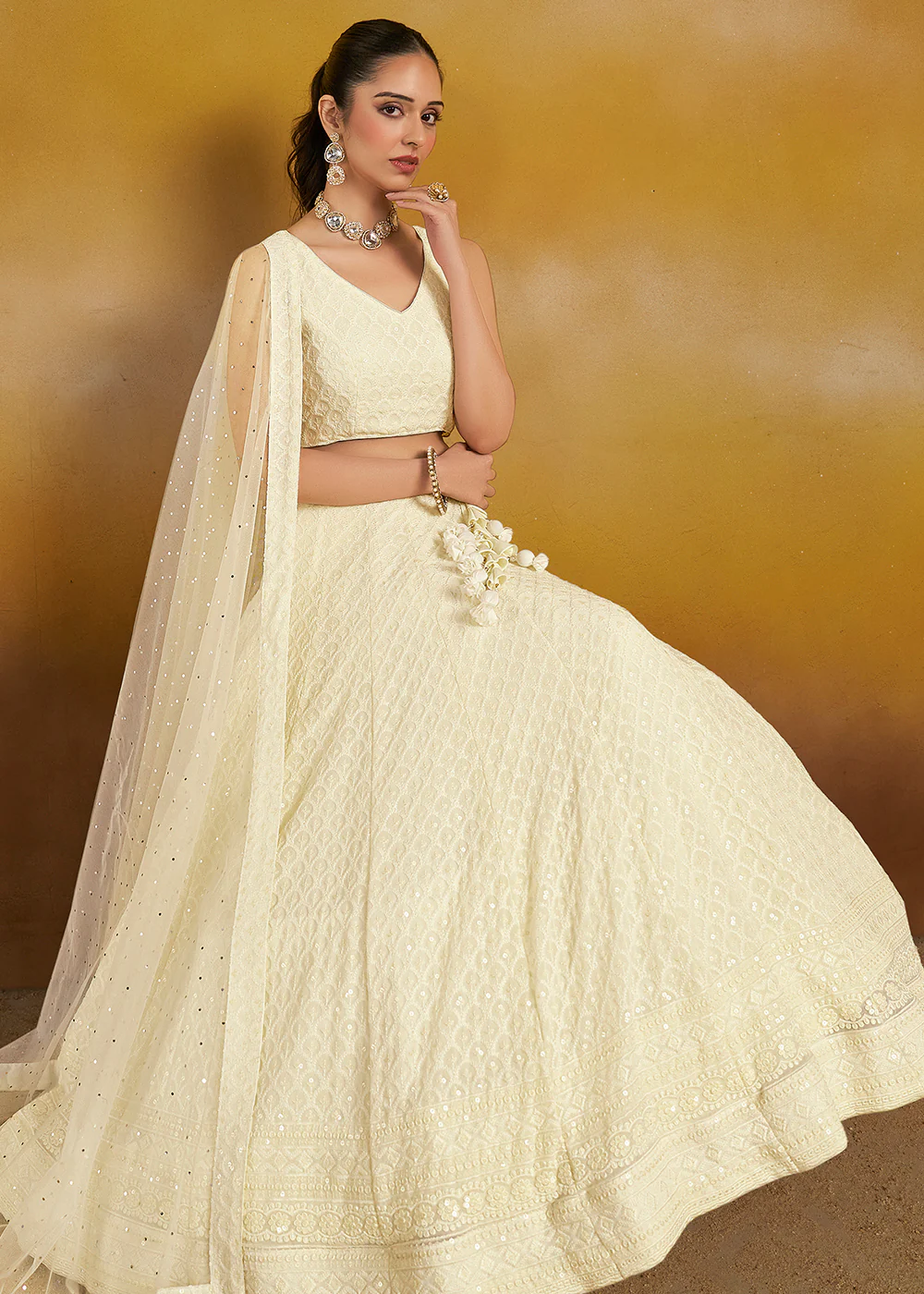 Threads & Sequins Work White Festive Style Lehenga Choli - Image 4