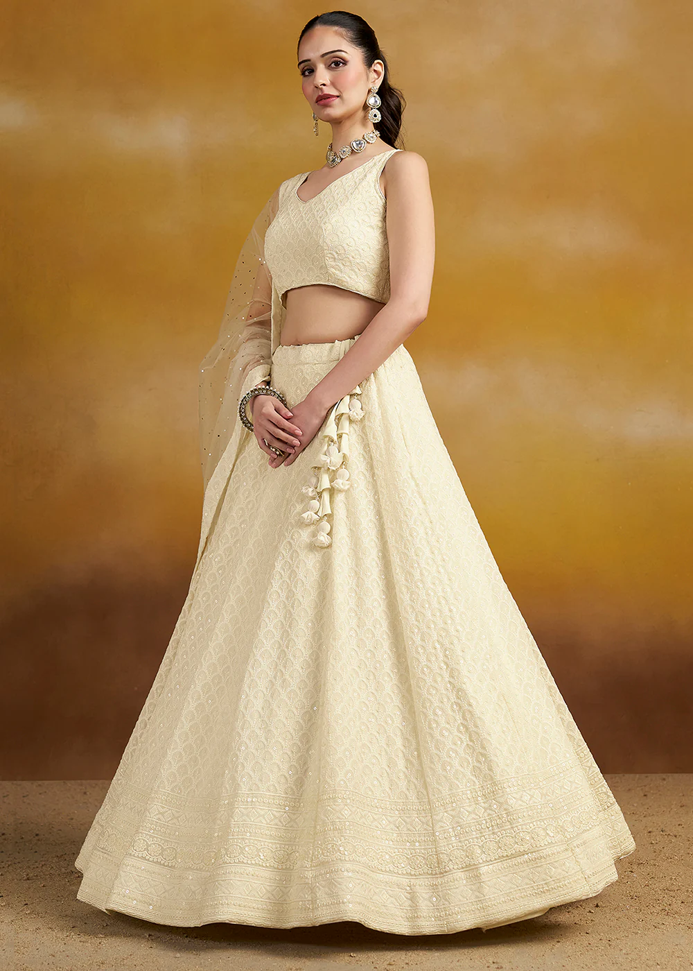 Threads & Sequins Work White Festive Style Lehenga Choli - Image 5