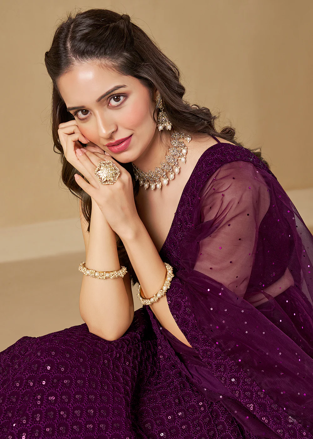 Threads & Sequins Work Wine Festive Style Lehenga Choli - Image 2
